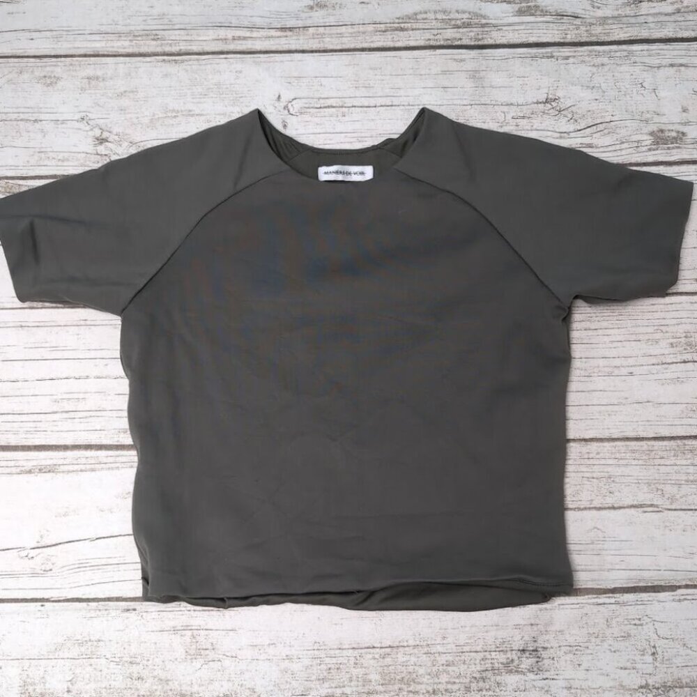 Maniere De Voir Cropped Green Grey T Shirt Women Size US 12